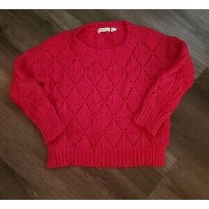 Anthropologie Sleeping On Snow Sweater XS Soft Pink Fushia Knit Crochet